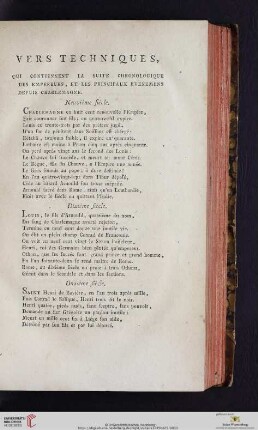 Vers techniques, qui contiennent la suite chronologique des empereurs, et les principaux evenemens depuis Charlemagne