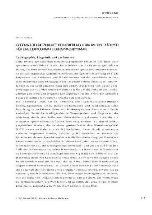 Gegenwart und Zukunft der Abteilung Lexik am IDS: Plädoyer für eine Lexikographie der Sprachdynamik
