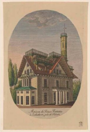 Das Landhaus des russischen Fürsten Nikolaus Abramowitsch Putjatin (1749-1830) in Kleinzschachwitz bei Dresden (Baujahr 1798, heute Putjatinstraße 26) mit zahlreichen Balkonen und einem Aussichtsturm