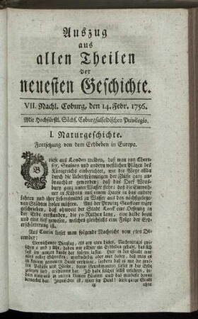 VII. Nachl. Coburg, den 14. Febr. 1756.