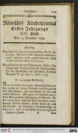 XXI. Stueck. Den 15. December 1785