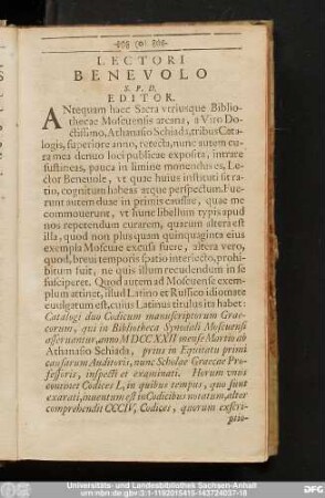 Lectori Benevolo S. P. D. Editor.
