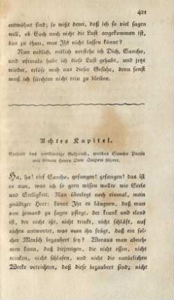 Achtes Kapitel. Enthält das verständige Gespräch, welches Sancho Pansa mit seinem Herrn Don Quixote führte