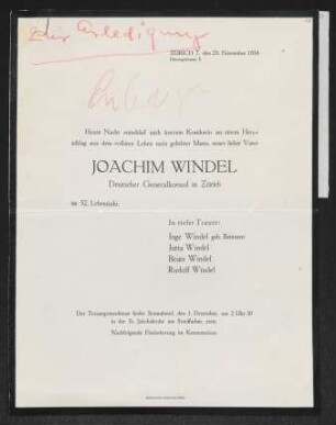 Brief von Inge Windel, Jutta Windel, Beate Windel und Rudolf Windel an Gerhart Hauptmann