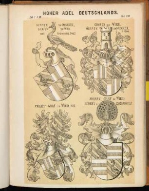 Taf. 379. Herren zu Runkel, Grafen zu Wid nach Grünenberg, (1482) - Grafen zu Wied, Herren zu Runkel. C. 1500. - Philipp Graf zu Wied, 1535. - Johann, Graf zu Wied, Runkel u. Isenburg, 1521.