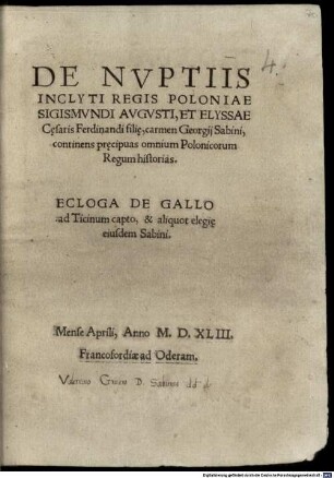 De nuptiis ... regis Poloniae Sigismundi ... carmen