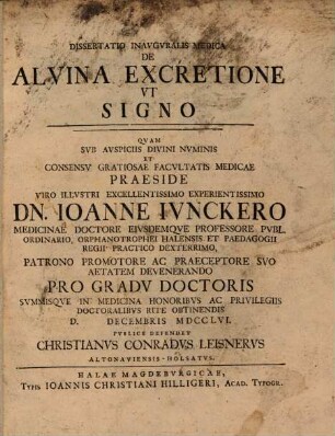 Diss. inaug. med. de alvina excretione ut signo