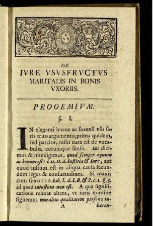 De iure ususfructus maritalis in bonis uxoriis. Prooemium.