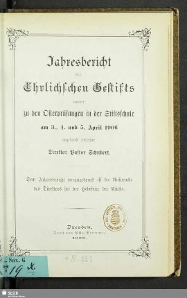 1906: Jahresbericht des Ehrlichschen Gestifts : auf das Schuljahr ...