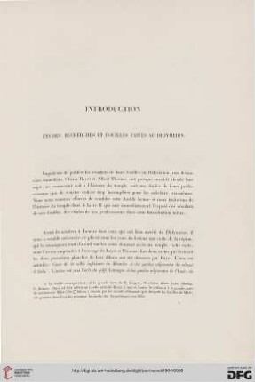 Introduction: Études. Recherches et fouilles faites au Didymeion