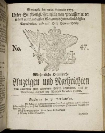 No. 47. Montags, den 22ten November 1773.