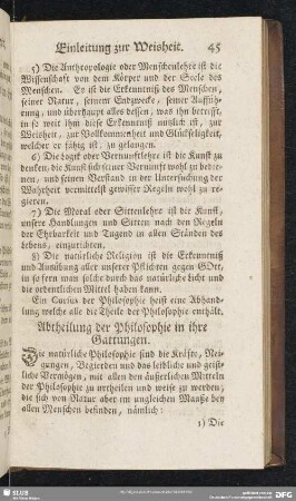 Abtheilung der Philosophie in ihre Gattungen