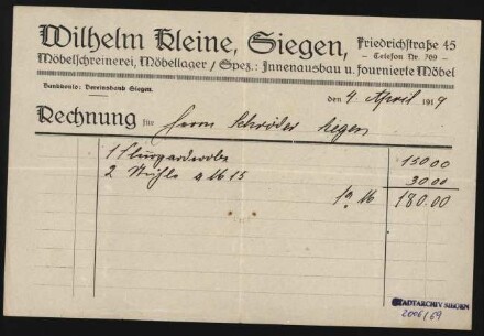 Kleine, Wilhelm (Rechnung)