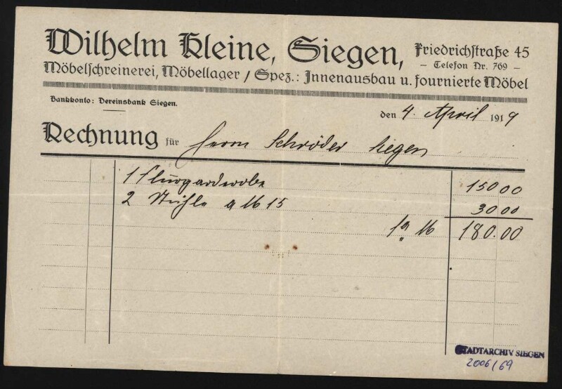 Kleine, Wilhelm (Rechnung)