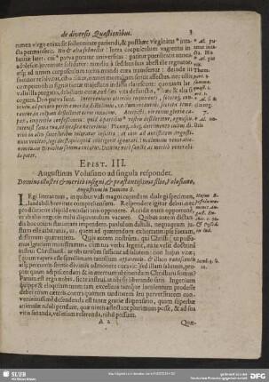 Epist. III. Augustinus Volusiano ad singula respondet