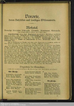 Meisatal. Vormalige Gemeinden Fischergasse, Obermeisa, Hintermauer, Niedermeisa