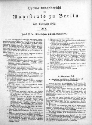 No. 8. Bericht der städtischen Schuldeputation