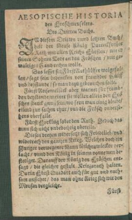Aesopische Historia des Froschmeuselers. Des Dritten Buchs.