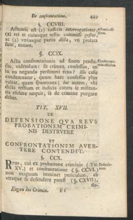 Tit. XVII. De Defensione Qua Reus Probationem Criminis Destruere