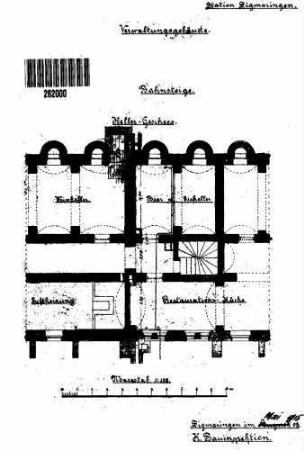 Sigmaringen: Empfangsgebäude Verwaltungsgebäude Teilgrundriß UG (Lokal/Küche/Weinkeller)