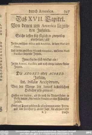Das XVII. Capitel. Von denen um America liegenden Insulen.