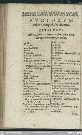 Auctorum qui in hoc opusculo citantur, Catalogus