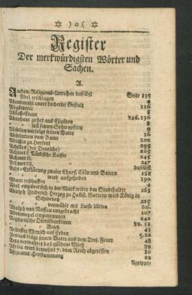 Register Der merkwürdigsten Wörter und Sachen.