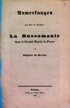 Anmerkungen zum Text der Brochure: La Russomanie dans le grand. Ducki de Posen par Eugène de Bzeza
