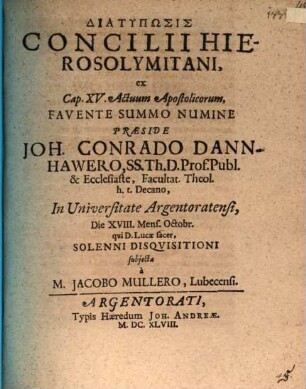 Diatypōsis Concilii Hierosolymitani : ex Cap. XV. Actuum Apostolicorum