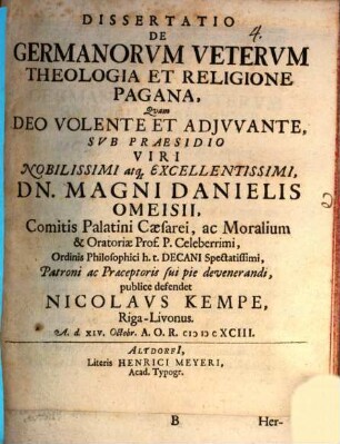 Diss. de Germanorum veterum theologia et religione pagana