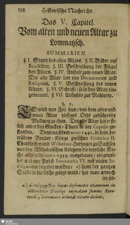 Das V. Capitel. Vom alten und neuen Altar zu Lommatzsch