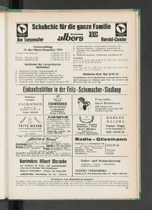 Rentenzahlung für den Monat Dezember 1974