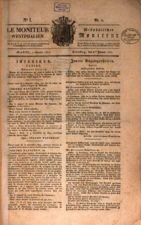 Le Moniteur westphalien : gazette officielle = Westphälischer Moniteur : offizielle Zeitung. 1810,1/9
