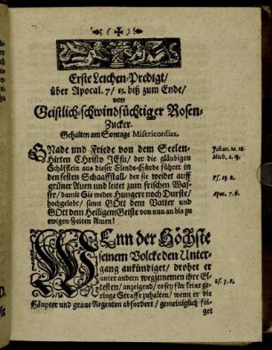 Erste Leichen-Predigt/ über Apocal. 7/ 13. biß zum Ende/ [...]