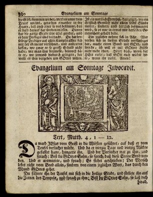 Evangelium am Sonntage Invocavit. Text, Matth. 4, 1-12.