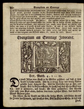 Evangelium am Sonntage Invocavit. Text, Matth. 4, 1-12.
