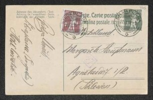 Brief von Fritz von Unruh an Margarete Hauptmann