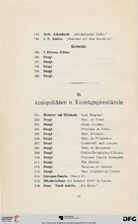 B. Antiquitäten und Kunstgegenstände (201-606)