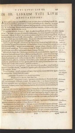 In III. Librum Titi Livii Annotationes.