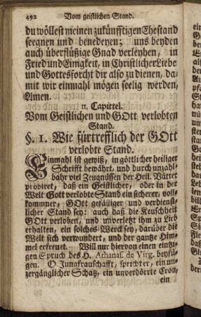 II. Capittel. Vom Geistlichen und Gott verlobten Stand.
