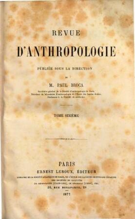 Revue d'anthropologie. 6. 1877