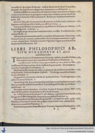 Libri Philosophici, Artivm Hvmaniorvm Et Alii miscellanei libri.