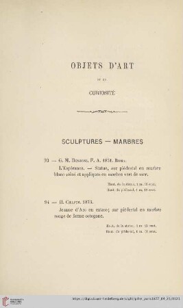 Sculptures - Marbres (Nr. 93 - 103)