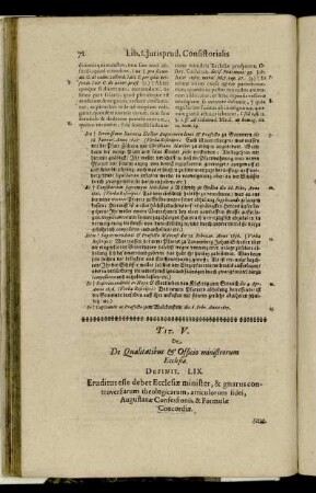 Tit. V. De Qualitatibus & Officio ministrorum Ecclesiæ.
