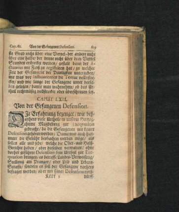 Caput LXII. Von der Gefangenen Defension.