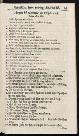 Phrases & Sententiae ex Virgilii VIII. Libro Aeneidos.