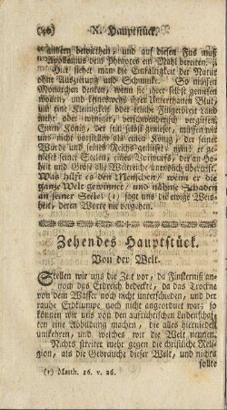 Zehendes Hauptstück. Von der Welt.