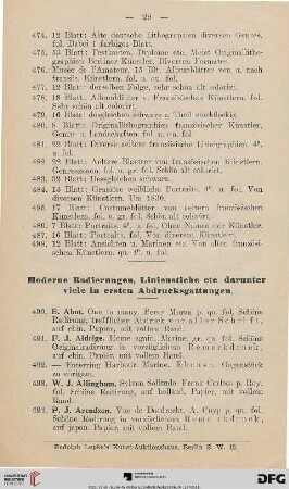Moderne Radierungen, Linienstiche etc. darunter viele in ersten Abdrucksgattungen (Nr. 490- 649)