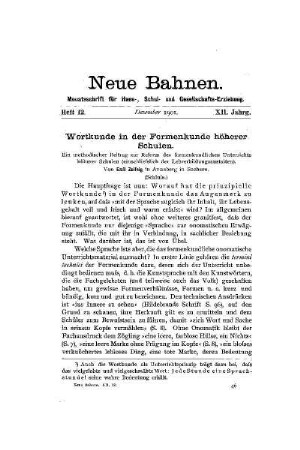 Wortkunde in der Formenkunde höherer Schulen : (Schluß)