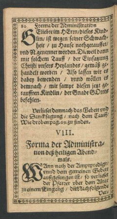 VIII. Forma der Administration deß heiligen Abendmals.